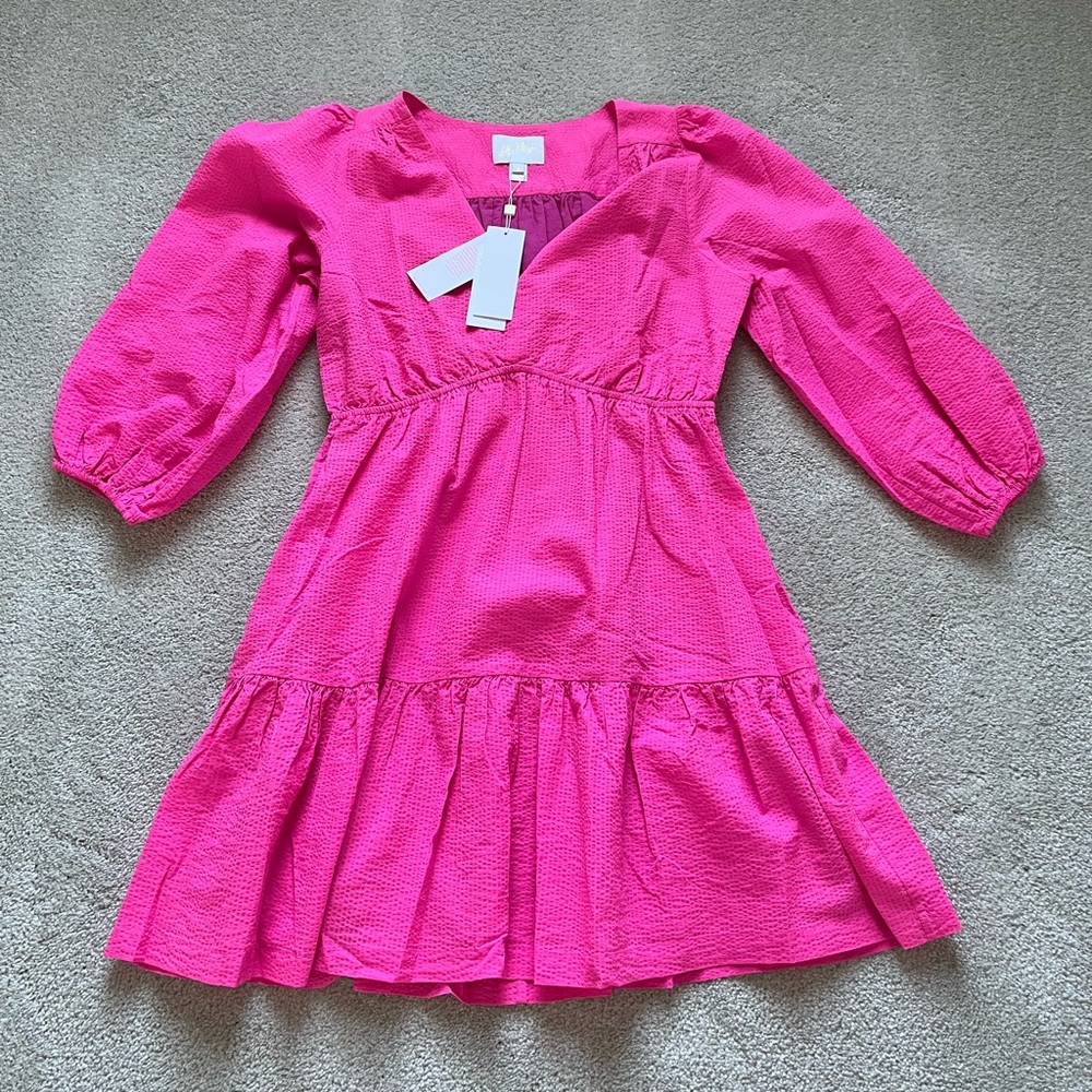 Lilly Pulitzer Deacon 3/4 Sleeve V-Neck Dress Size 12 Pink